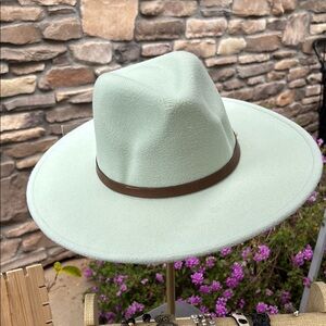 Mint Green Wide Brim Hat with Brown Band